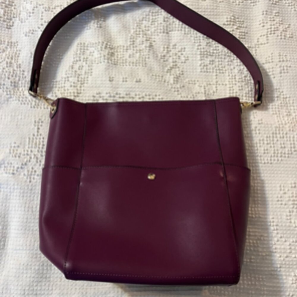 Bostanten Purse Purple/Plum Leather w/ Interior Make Up Bag NEW
